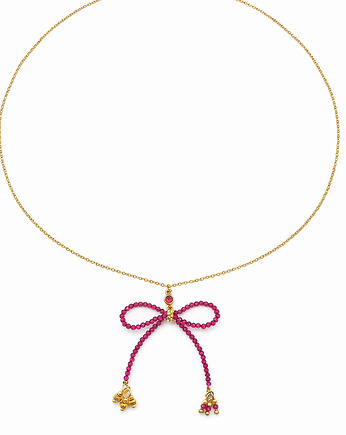 Naszyjnik z rubinową kokardą  złocone elementy