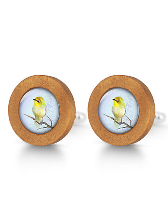 Żółty ptaszek - drewniane spinki do mankietów, yenoo