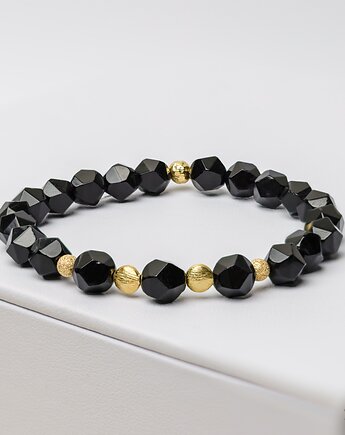 Bransoletka Damska z Kamieni Agat Fasetowany  i srebra pozłacanego  925, Black Mamba Jewelry
