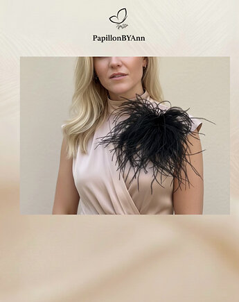 Broszka ze strusich piór czarna XL, PapillonBYAnn