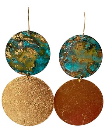 Kolczyki z miedzi turkusowe i złote koło, Artseko