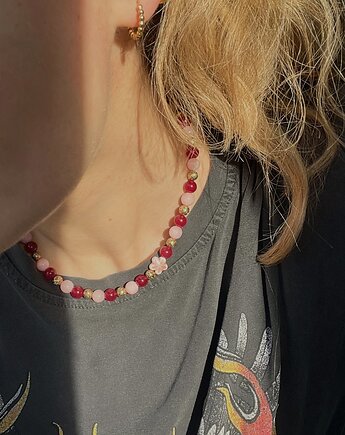 Choker z różowego jadeitu, granatu i złotej lawy, Messme