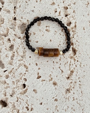 Pierścionek elastyczny Onyks i Tygrysie oko, Chmolowska Jewellery