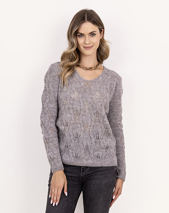 Sweter ażurowy warkocze - SWE342 szary MKM, MKMswetry