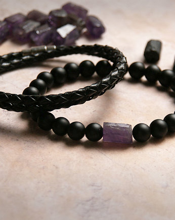 Komplet RÓWNOWAGA - ametyst, onyks, skóra, kaktusia