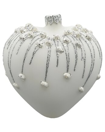 Bombka choinkowa: Serce matowe z brokatem: białe, Syn Bombkarza