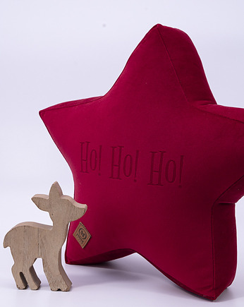 Poduszka dekoracyjna gwiazdka, świąteczna velvetowa - grawer HO! HO! HO!, Mama Otula