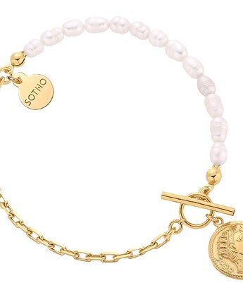 Złota bransoletka z naturalnych pereł zdobiona monetą, SOTHO