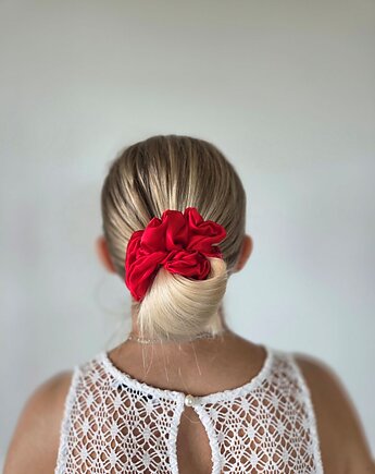 Gumka jedwabna, scrunchie, frotka flame red MAXI, Capillum