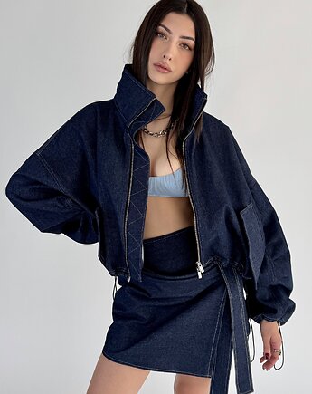 Krótka kurtka bomber collar denim dark blue, REST Factory