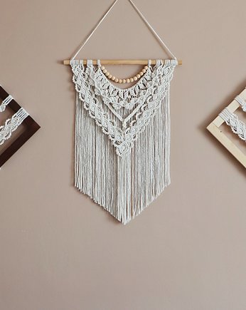 Makrama na ścianę z koralikami w kolorze ecru, Beatja
