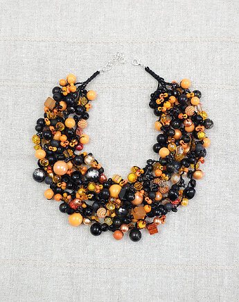 7054 Szydełkowy Naszyjnik Black & Orange, kama4you