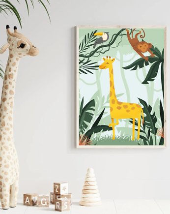PLAKAT DLA DZIECKA safari dżungla żyrafa, black dot studio