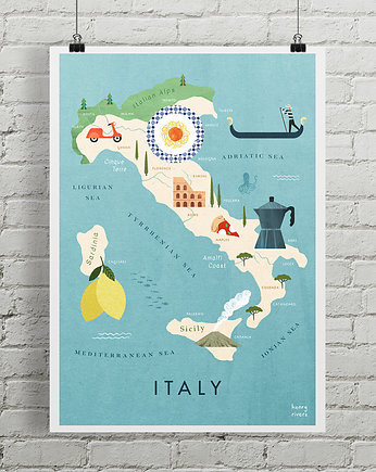 Plakat Italia / Włochy - mapa graficzna, minimalmill