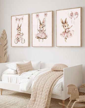 Plakaty dla dzieci Króliczki, Pokój dziewczynki rózowe dodatki, Wallie Studio Dekoracji