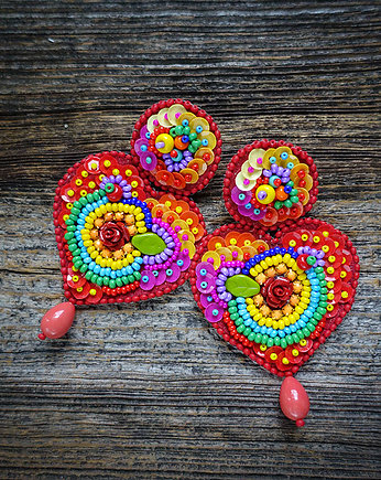 Kolekcja Frida - kolczyki kolorowe serca, Mró Soutache