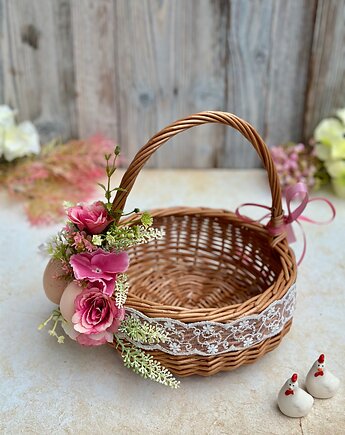 Wielkanocny koszyczek na święconkę, koszyczek z dekoracją, Rosa