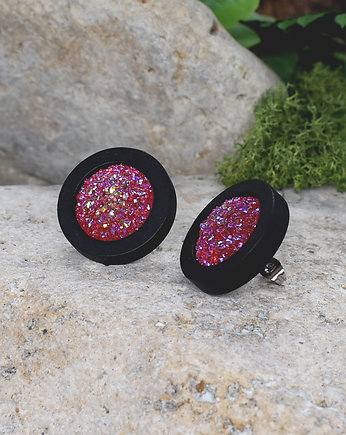 Drewniane kolczyki wkrętki z druzami boho, Spirit Of Copper