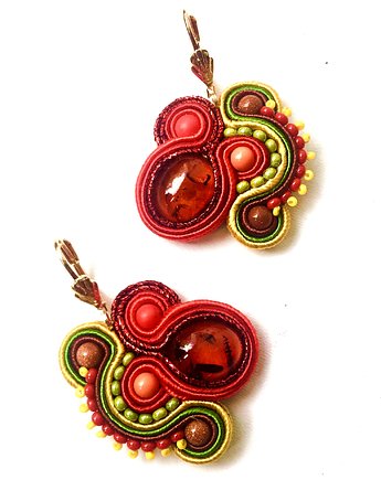 Sutaszowe kolczyki AMBER red _ KOLEKCJA 2023, Sylwia Żak