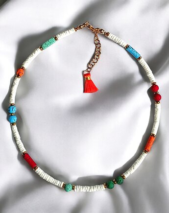 Summer collection: naszyjnik - choker : muszla biała i lawa multicolor, kaktusia