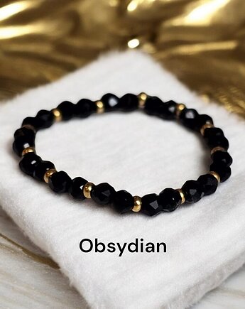 Pierścionek Obsydian złote koraliki 14K, Lovely Jewellery