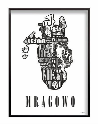 Mapa - MRĄGOWO plakat czarno biały, Be ART