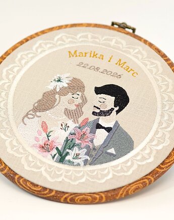 Personalizowana pamiątka ślubna, haft w oprawie vintage, Plasun
