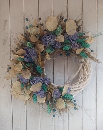 Letni wianek niebiesko turkusowy 30 cm, Homeliness Art Decor