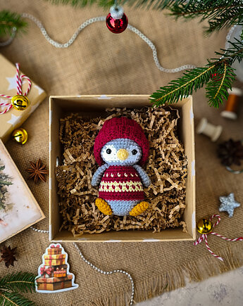 Mały pingwinek w pudełku, Zabawka na prezent, Prezent dla dziecka, EcoToysByNastya