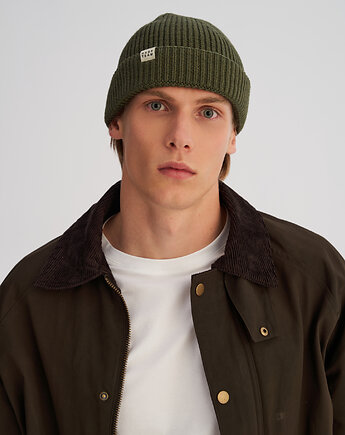 Krótka czapka prążkowana oliwkowa, HARP TEAM