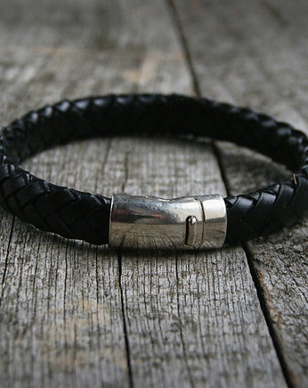 męska bransoletka : SKÓRA : black braid, kaktusia