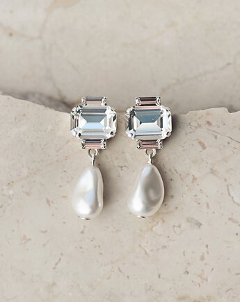 Kolczyki Ślubne z Perłą Barokową i Kryształami DAPHNE, White Jasmine