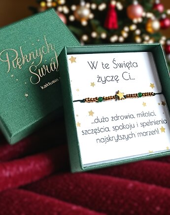 Świąteczna bransoletka - pomysł na prezent - świąteczne pudełko - ZIELONA2, kaktusia