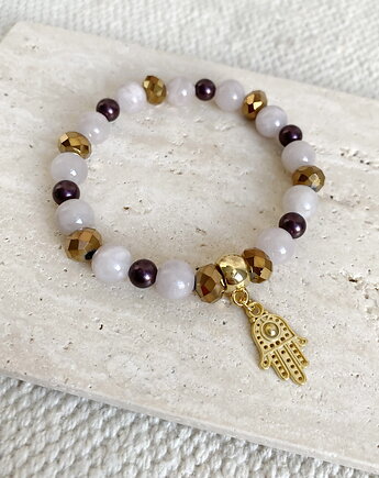 Bransoletka z jadeitów, pereł i kryształów- stal szlachetna pozłacana, Coccola JEWELLERY