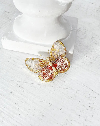 Broszka MOTYL 11 ręcznie haftowana przypinka ćma owady, HAART