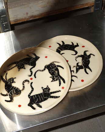 Talerze w koty i psy. Ceramika ręcznie robiona, Lvvia ceramics