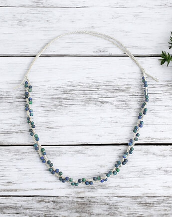 Chryzokola 4 mm Naszyjnik lniany bez metalu, galeria nuit