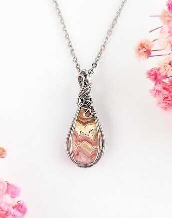 Naszyjnik Rodochrozyt stal chirurgiczna wisiorek handmade wirewrapping, byNostawen
