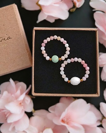 PREMIUM : zestaw pierścionków : cukierkowy : opal, amazonit, k.księżycowy, kaktusia