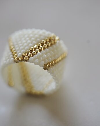 Pierścionek Beadingowy  GoldenCream, Karolina Herra