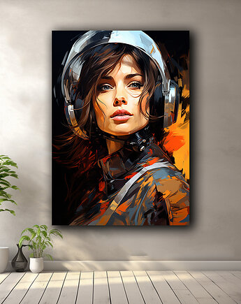 Portret kosmonautki - Plakat - Druk - Astronauta, Abstrakcja, Loft #4, Black Sapphire Art