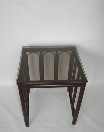 Stolik pomocniczy rattanowy z blatem szklanym , Relikt design