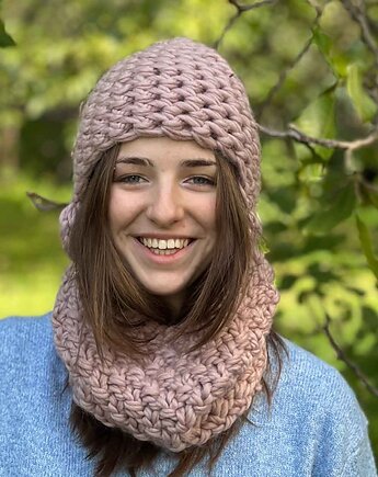 Zestaw czapka i Komin 100% merino, PANAPUFA