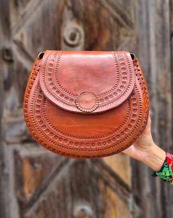 Torebka skórzana ręcznie robiona góralska Isla na ramię wzory, SempreArte