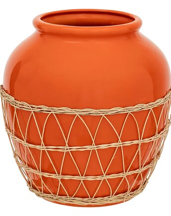 Wazon z dolomitu pomarańczowy z rattanem 33,5 cm, MIA home
