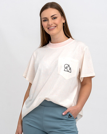 T-SHIRT DAMSKI  z kieszonką wanilia z nadrukiem, 3 for U