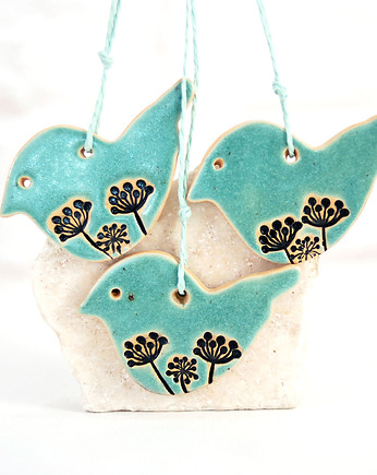 Ceramiczne ozdoby wielkanocne - turkusowe ptaszki, 10FingersArt