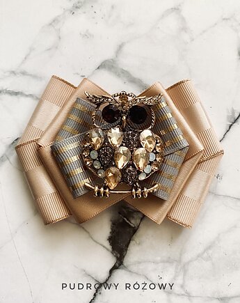 Brosza z Sową z kryształków Nowość, Pudrowy Różowy