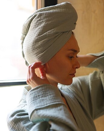 Muślinowy turban na włosy szałwia, Mune