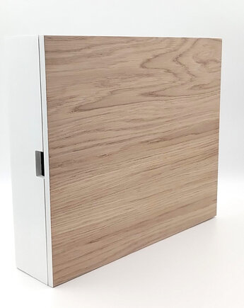 Duża skrzynka na klucze, biała + dąb, 12 haczyków, Silva Drewniane Dekoracje